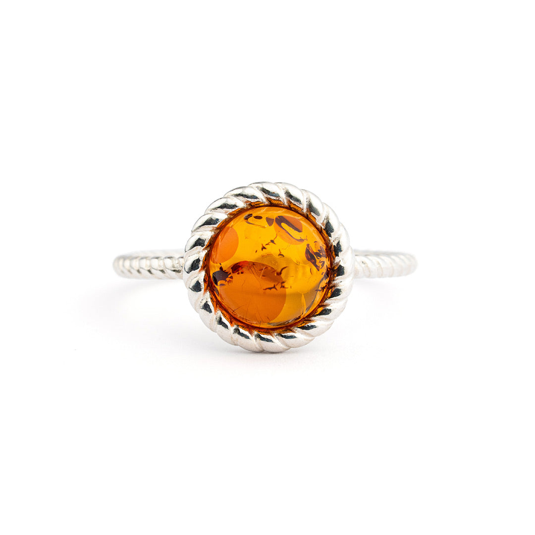 Anello in Ambra Cognac con Castone a Corda