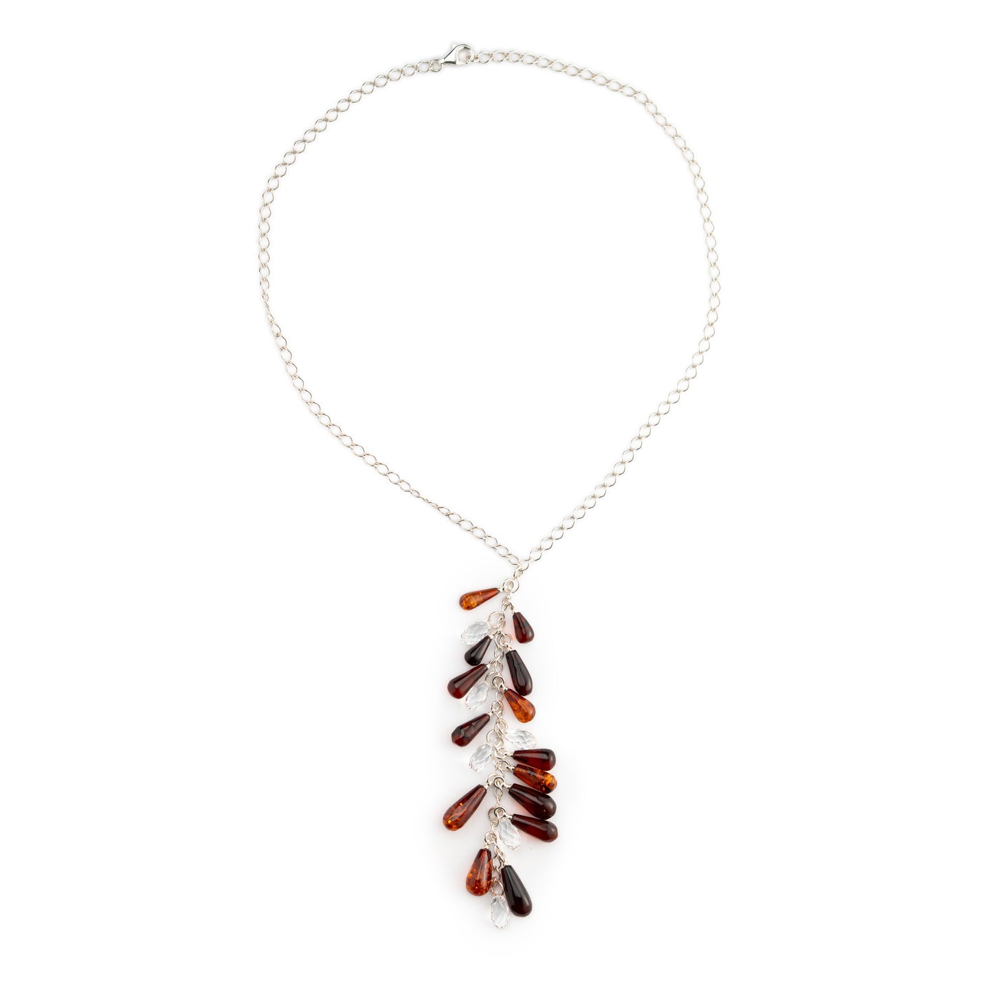 Collana Cascata di Ambra e Swarovski su Catena in Argento