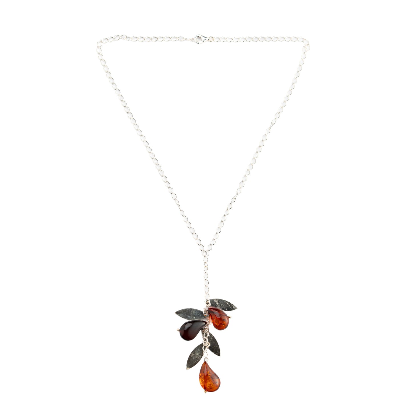 Collana Ramo d’Ulivo in Argento con Gocce di Ambra