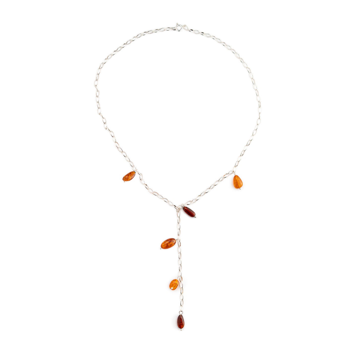 Collana a Y in Argento con Gocce di Ambra Multicolore
