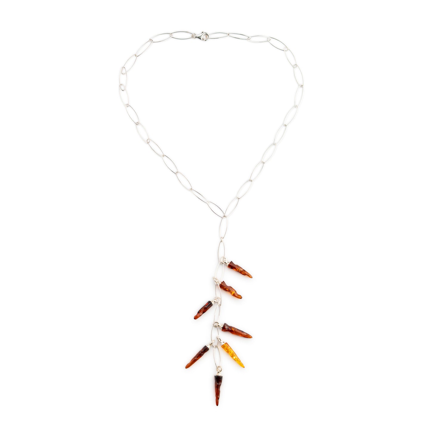 Collana in Argento con Cascata di Cornetti in Ambra
