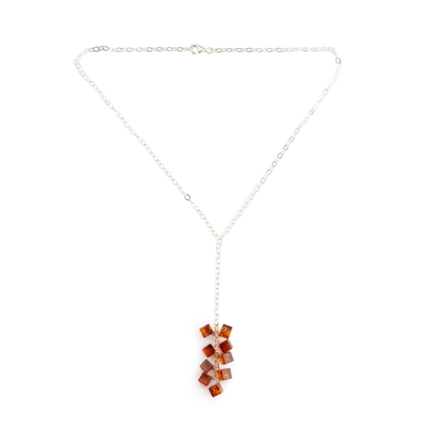 Collana in Argento con Cascata di Cubi in Ambra Cognac