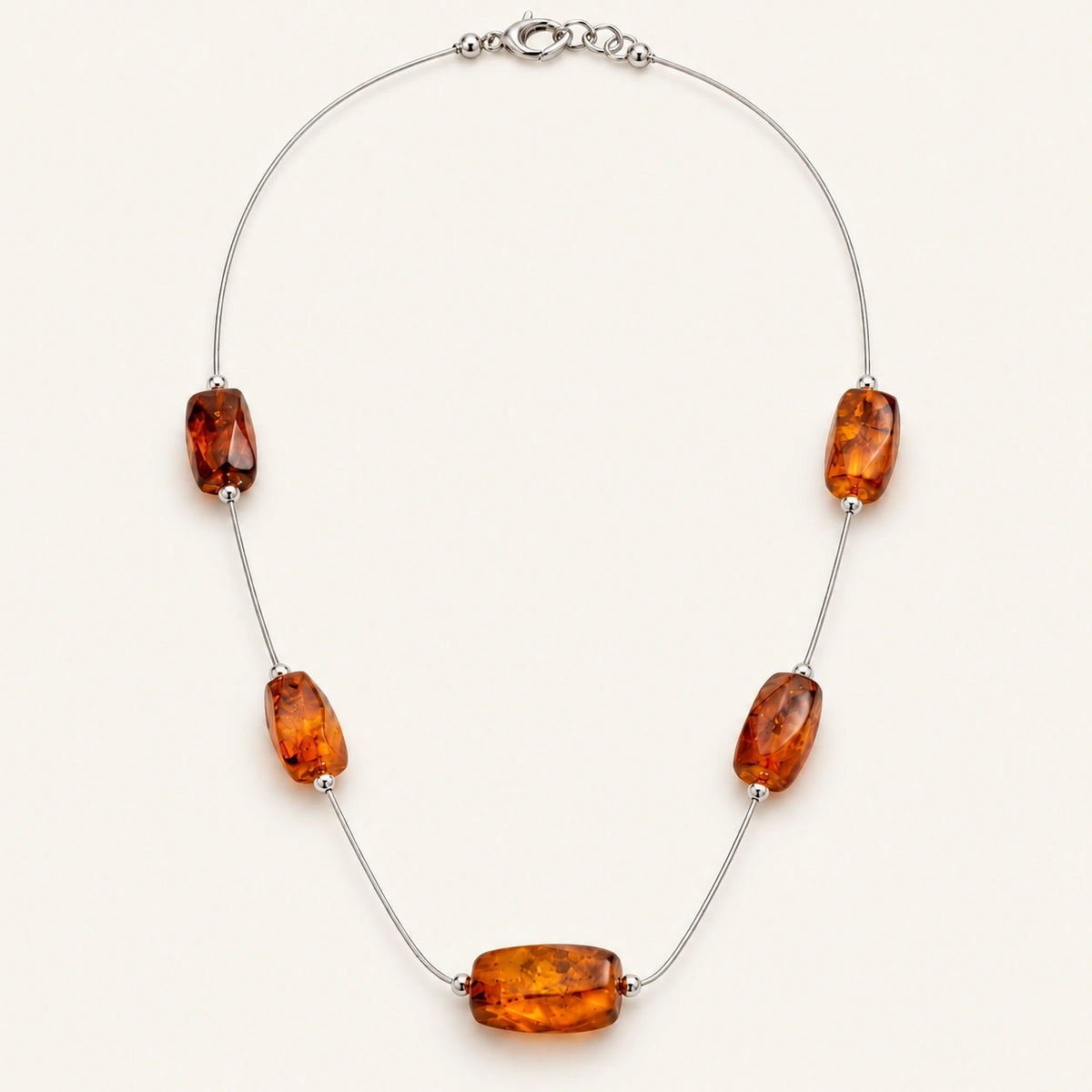 Collana in Ambra Cognac su Cavetto in Argento