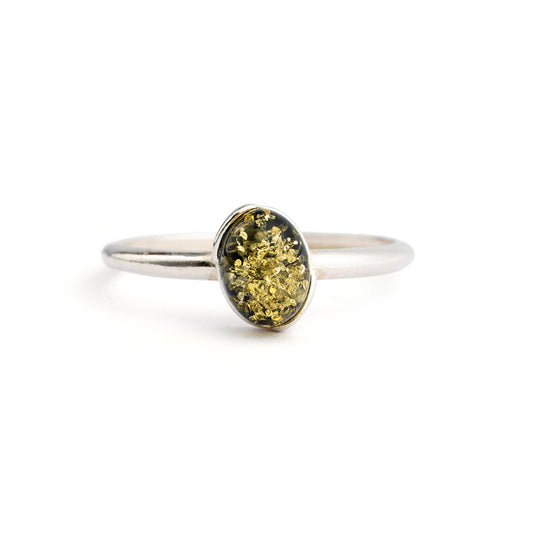 Anello Sottile in Ambra Verde Ovale