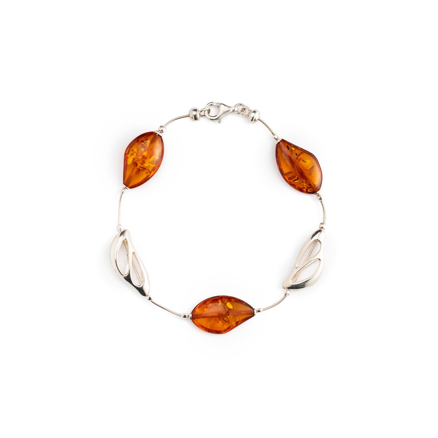 Bracciale Navette & Foglie d’Ambra Cognac