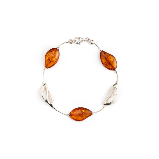 Bracciale Navette & Foglie d’Ambra Cognac