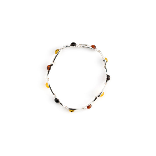 Bracciale Rigido in Argento con Sfere di Ambra Multicolore