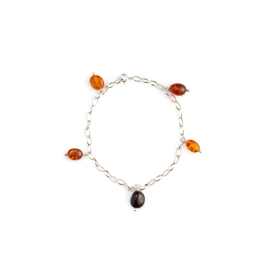 Bracciale a Catena in Argento con Gocce di Ambra