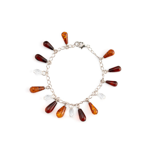 Bracciale a Charms con Gocce di Ambra e Swarovski