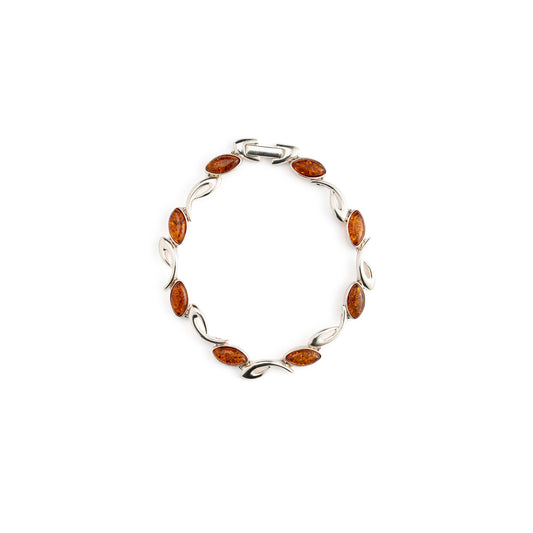 Bracciale in Ambra Cognac a Navette con Maglie Foglia
