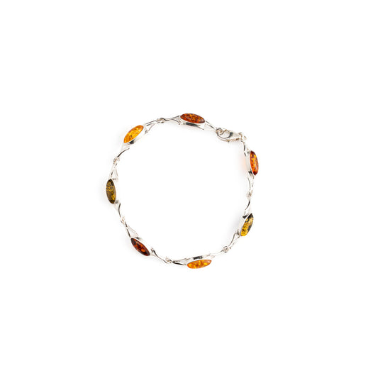 Bracciale in Ambra Multicolore a Navette e Argento