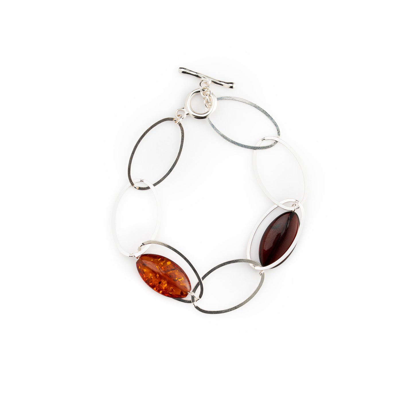 Bracciale Ovali con Doppia Ambra (Cognac & Ciliegia)