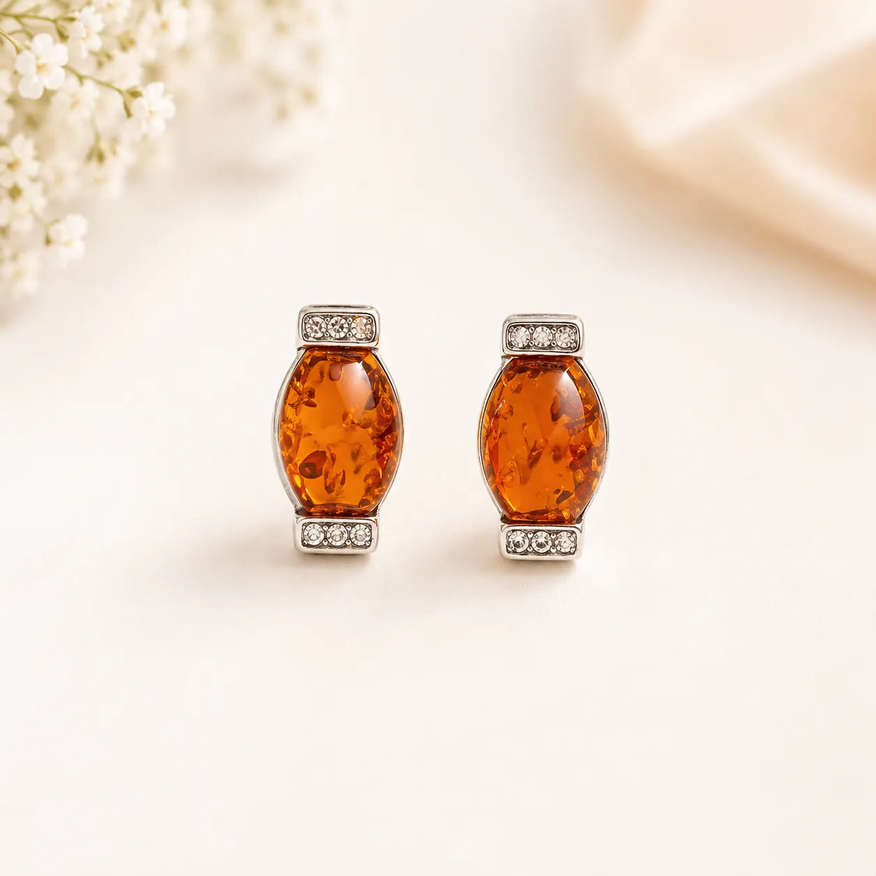 Orecchini in Ambra Cognac con Zirconi