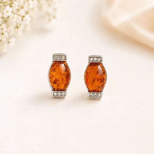 Orecchini in Ambra Cognac con Zirconi