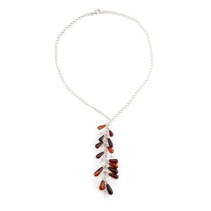 Collana Cascata di Ambra e Swarovski su Catena in Argento