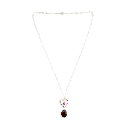 Collana Cuore in Argento con Swarovski Rosa e Goccia di Ambra