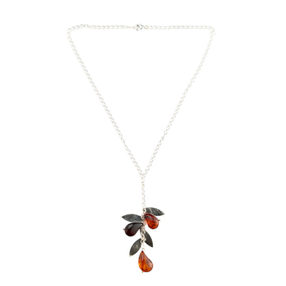Collana Ramo d’Ulivo in Argento con Gocce di Ambra