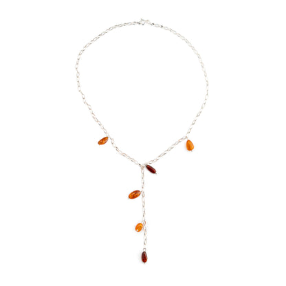 Collana a Y in Argento con Gocce di Ambra Multicolore