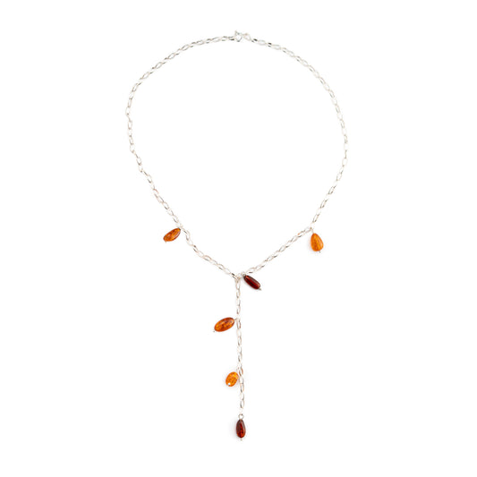 Collana a Y in Argento con Gocce di Ambra Multicolore
