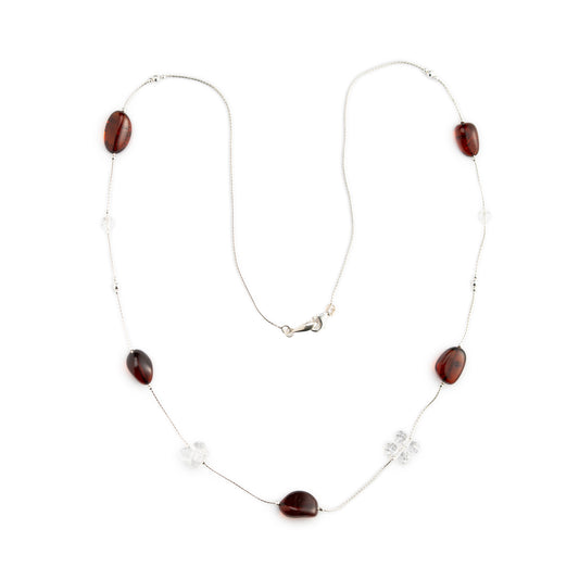 Collana in Ambra Scura e Swarovski su Cavetto in Argento