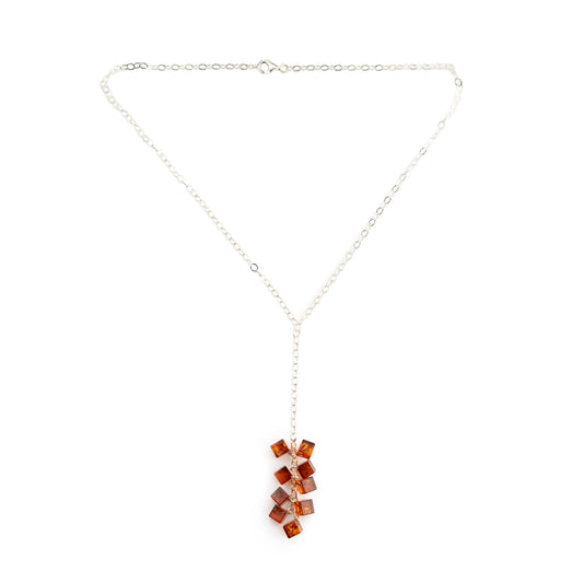 Collana in Argento con Cascata di Cubi in Ambra Cognac