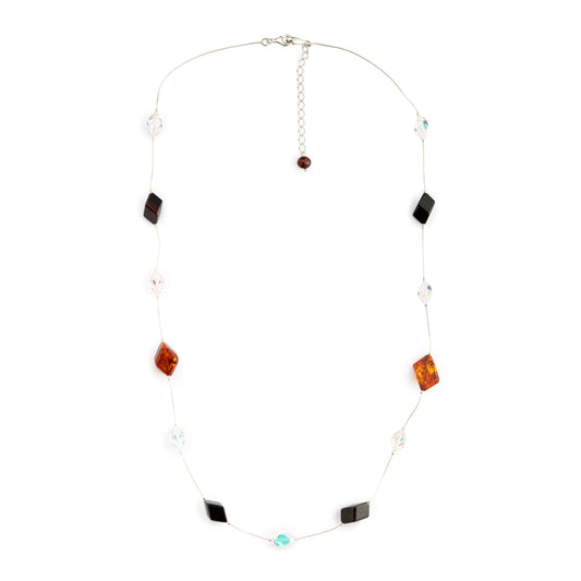 Collana in Argento con Swarovski, Ambra Cognac e Elementi Neri