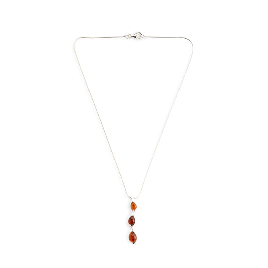 Collana in Argento con Tre Gocce di Ambra Cognac