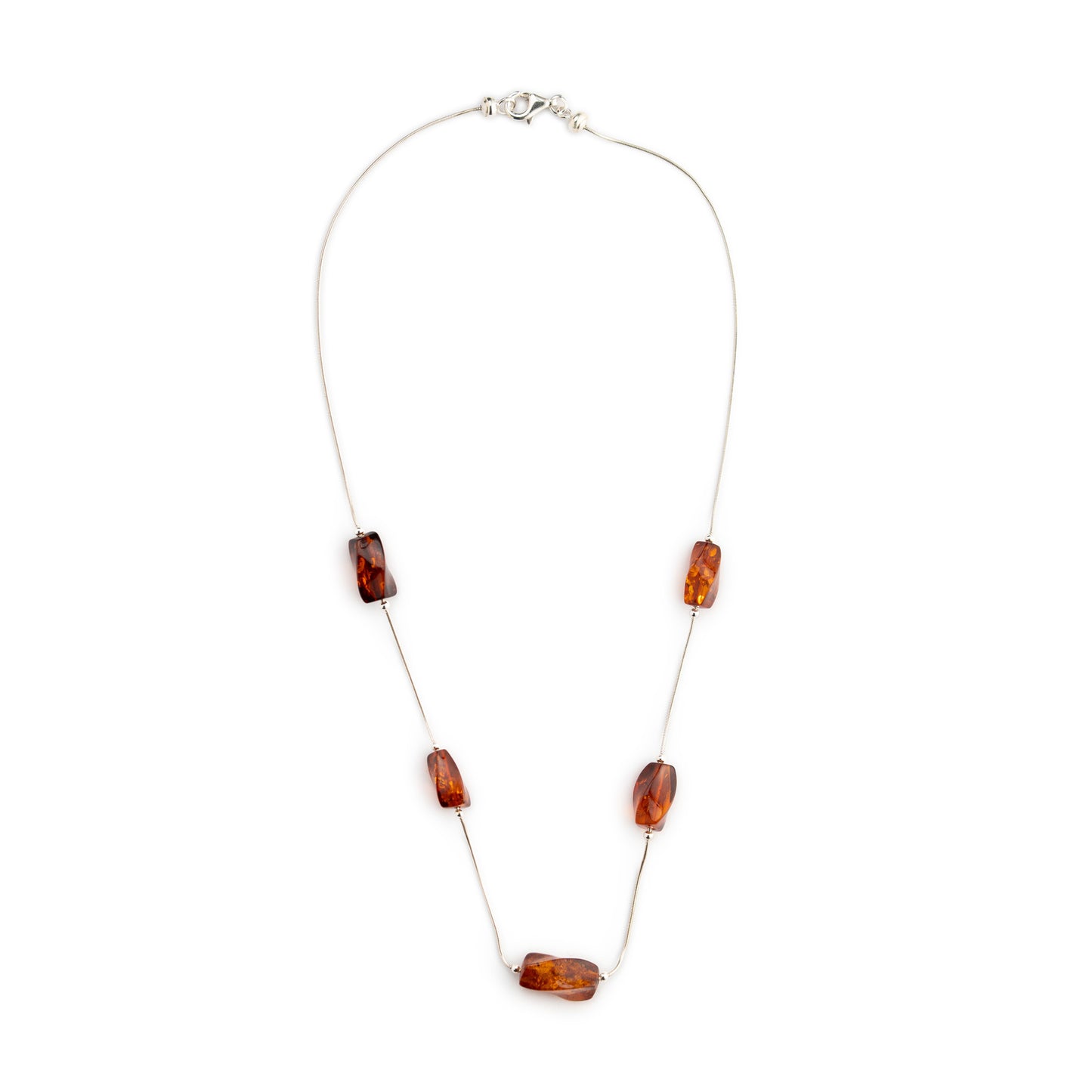 Collana in Ambra Cognac su Cavetto in Argento