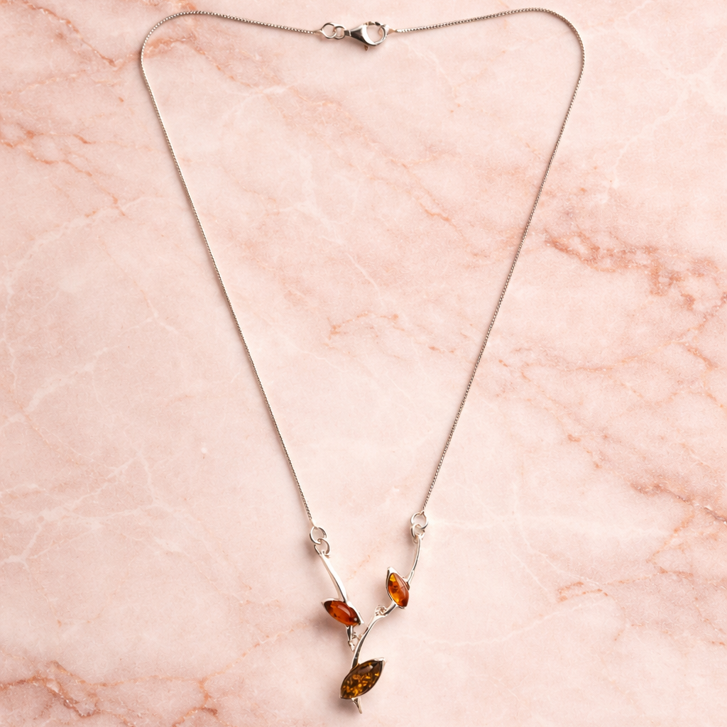 Collana Ramo in Ambra Cognac e Argento