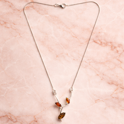 Collana Ramo in Ambra Cognac e Argento