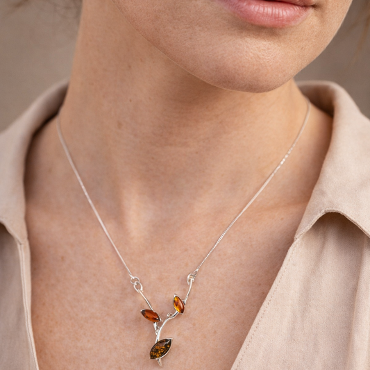 Collana Ramo in Ambra Cognac e Argento