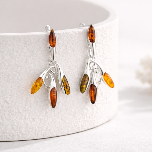 Orecchini in Ambra Multicolore a Navette