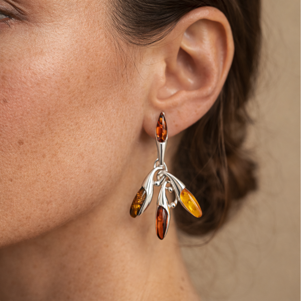 Orecchini in Ambra Multicolore a Navette