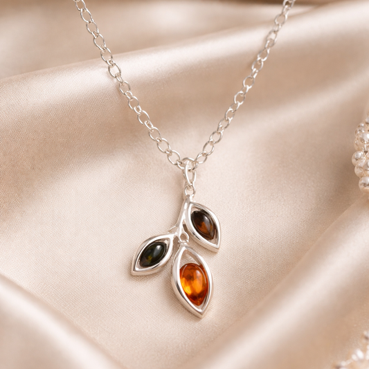 Collana Ramo con Foglie in Ambra e Argento