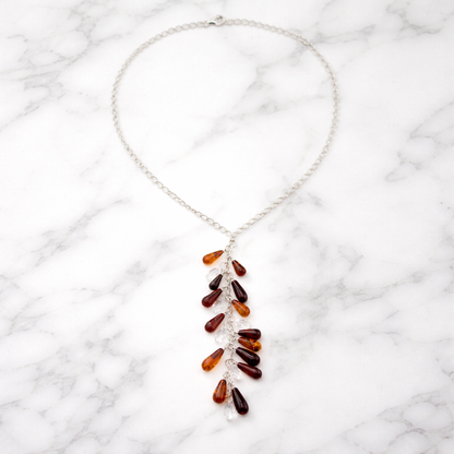 Collana Cascata di Ambra e Swarovski su Catena in Argento