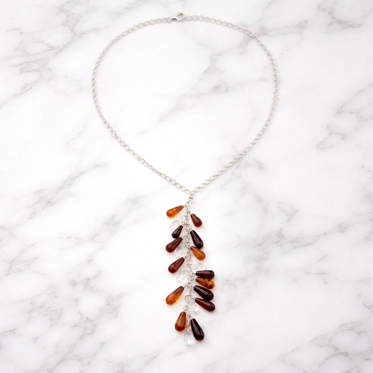 Collana Cascata di Ambra e Swarovski su Catena in Argento