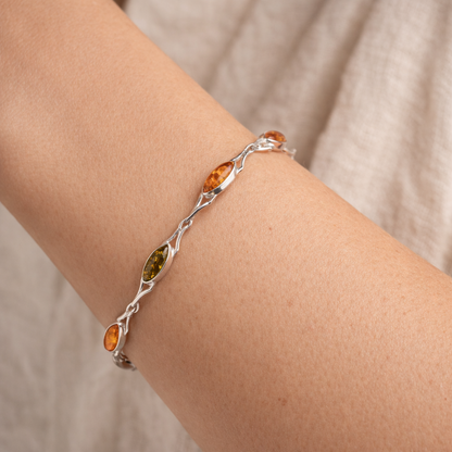 Bracciale in Ambra Multicolore a Navette e Argento