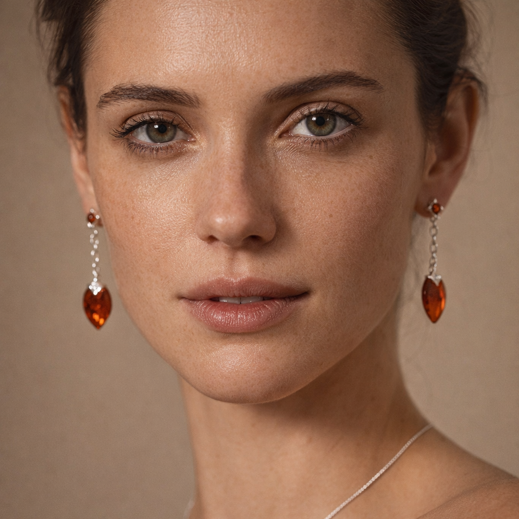 Orecchini Pendenti in Ambra Ciliegia con Catena e Punto Luce