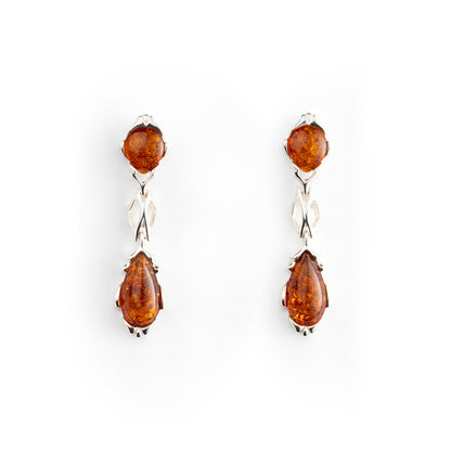 Orecchini Pendenti in Ambra Cognac Doppia Pietra