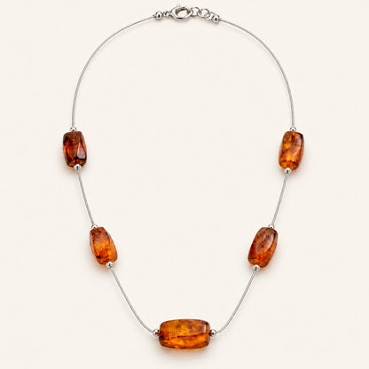 Collana in Ambra Cognac su Cavetto in Argento