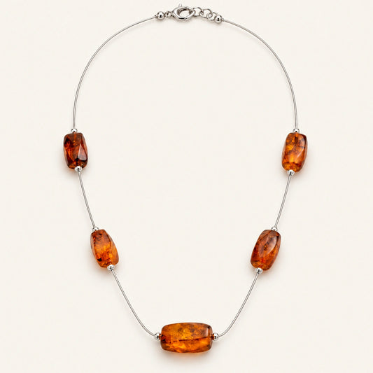 Collana in Ambra Cognac su Cavetto in Argento