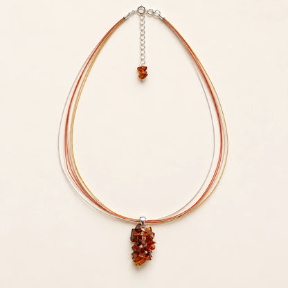 Collana Multifilo in Acciaio e Argento con Pendente Bouquet in Ambra Cognac