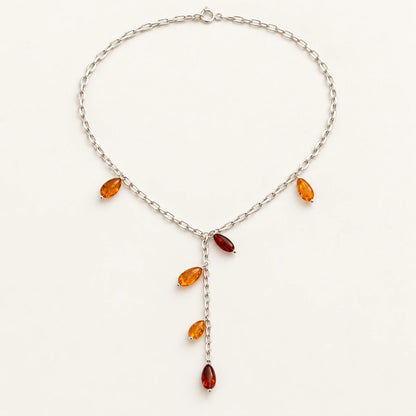 Collana a Y in Argento con Gocce di Ambra Multicolore