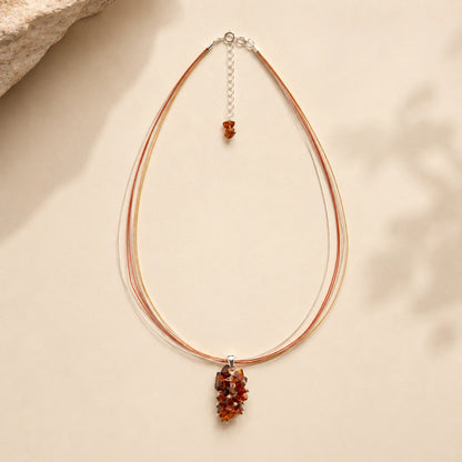 Collana Multifilo in Acciaio e Argento con Pendente Bouquet in Ambra Cognac