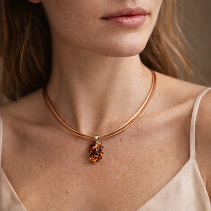 Collana Multifilo in Acciaio e Argento con Pendente Bouquet in Ambra Cognac