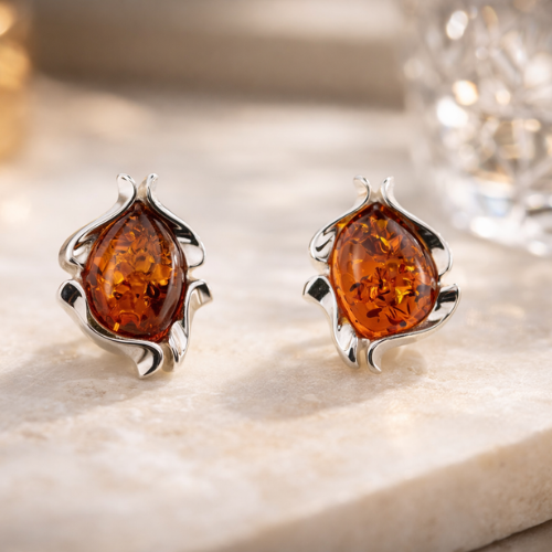 Orecchini in Ambra Cognac a Goccia