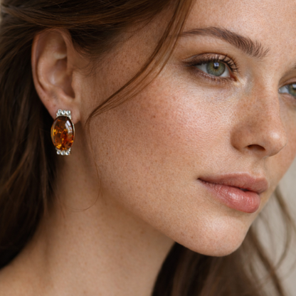 Orecchini in Ambra Cognac con Zirconi