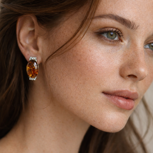 Orecchini in Ambra Cognac con Zirconi