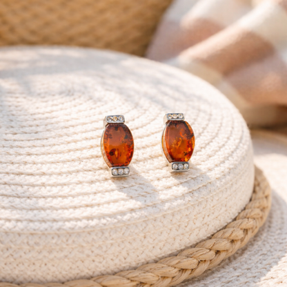 Orecchini in Ambra Cognac con Zirconi